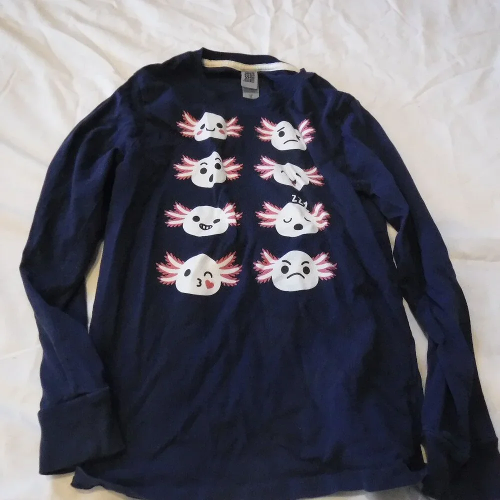 Instant Message Axolotl Emotion Blue Long Sleeve Girls Shirt Size Medium - Picture 1 of 7